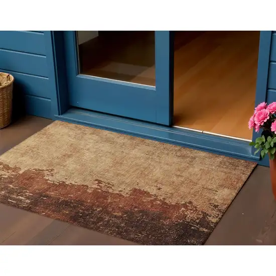 Tan And Copper Abstract Washable Indoor Outdoor Area Rug Photo 2