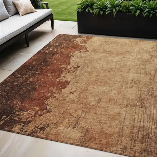 Tan And Copper Abstract Washable Indoor Outdoor Area Rug Photo 1