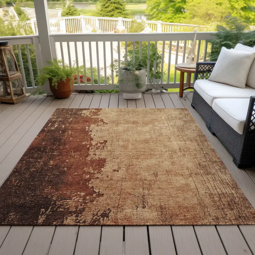 Tan And Copper Abstract Washable Indoor Outdoor Area Rug Photo 8