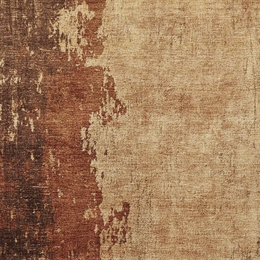 Tan And Copper Abstract Washable Indoor Outdoor Area Rug Photo 1