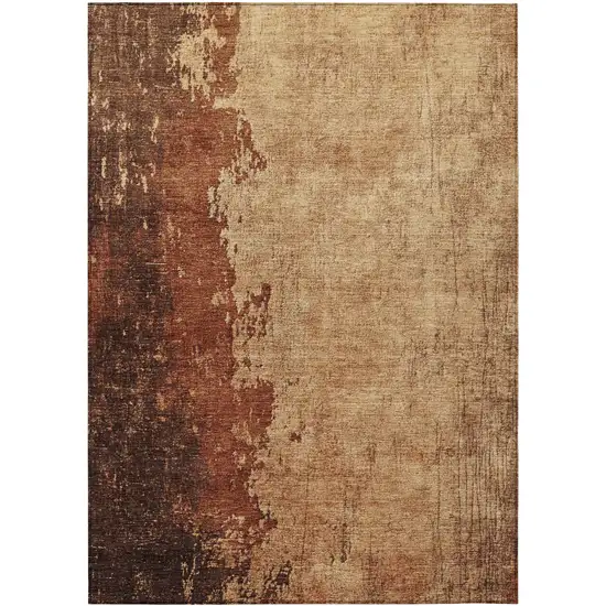 Tan And Copper Abstract Washable Indoor Outdoor Area Rug Photo 9