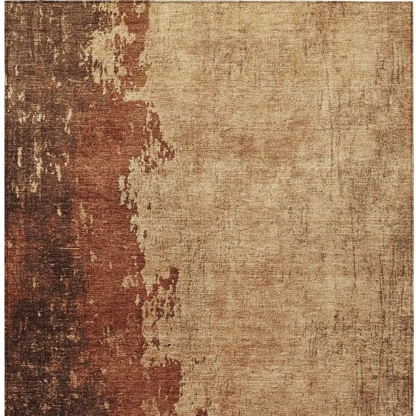 Tan And Copper Abstract Washable Indoor Outdoor Area Rug Photo 1