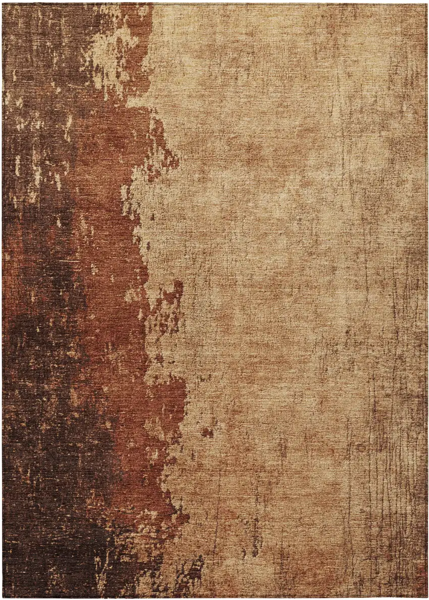 Tan And Copper Abstract Washable Indoor Outdoor Area Rug Photo 2