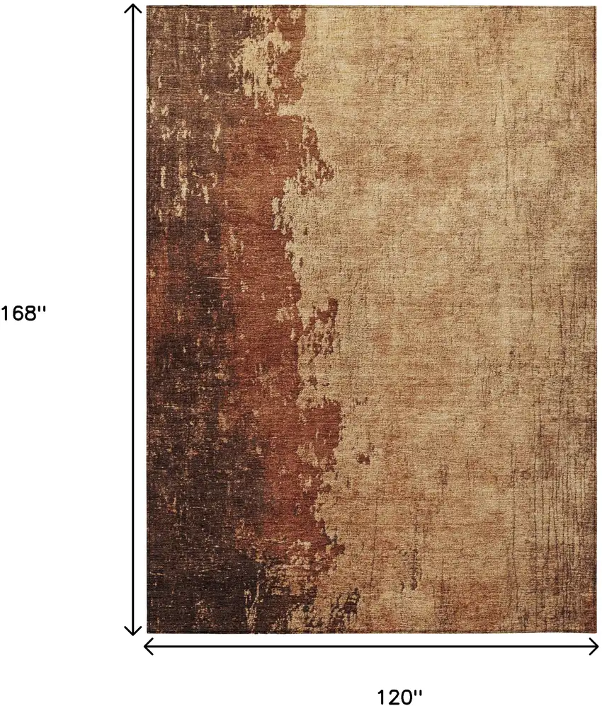 Tan And Copper Abstract Washable Indoor Outdoor Area Rug Photo 3