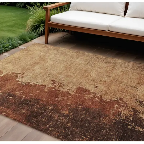 Tan And Copper Abstract Washable Indoor Outdoor Area Rug Photo 1