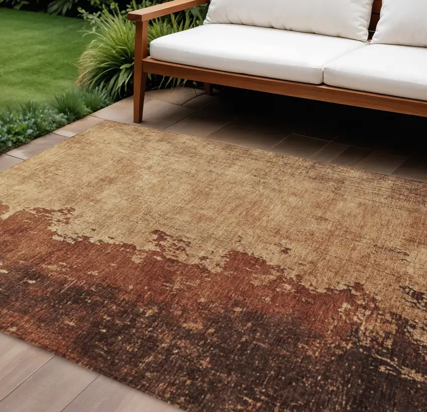 Tan And Copper Abstract Washable Indoor Outdoor Area Rug Photo 1