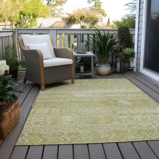 Tan And Gold Striped Washable Indoor Outdoor Area Rug Photo 9