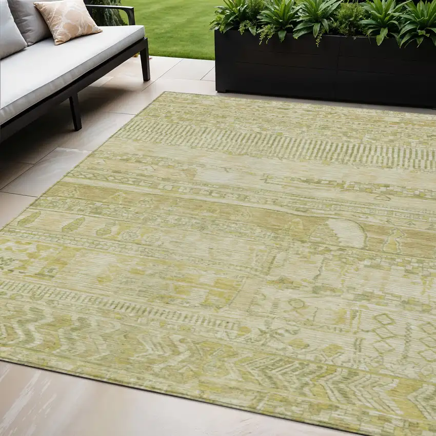 Tan And Gold Striped Washable Indoor Outdoor Area Rug Photo 2