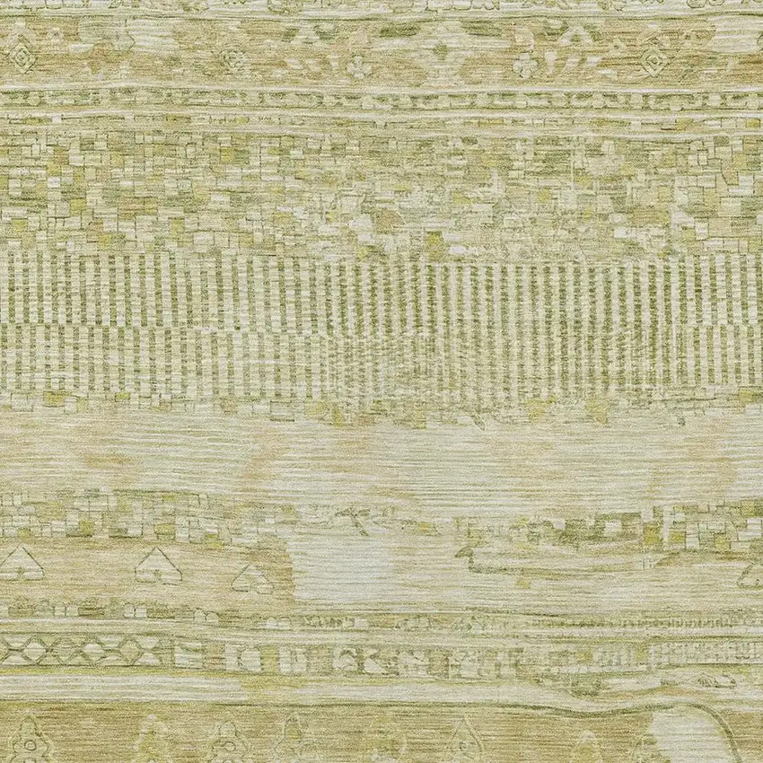 Tan And Gold Striped Washable Indoor Outdoor Area Rug Photo 3