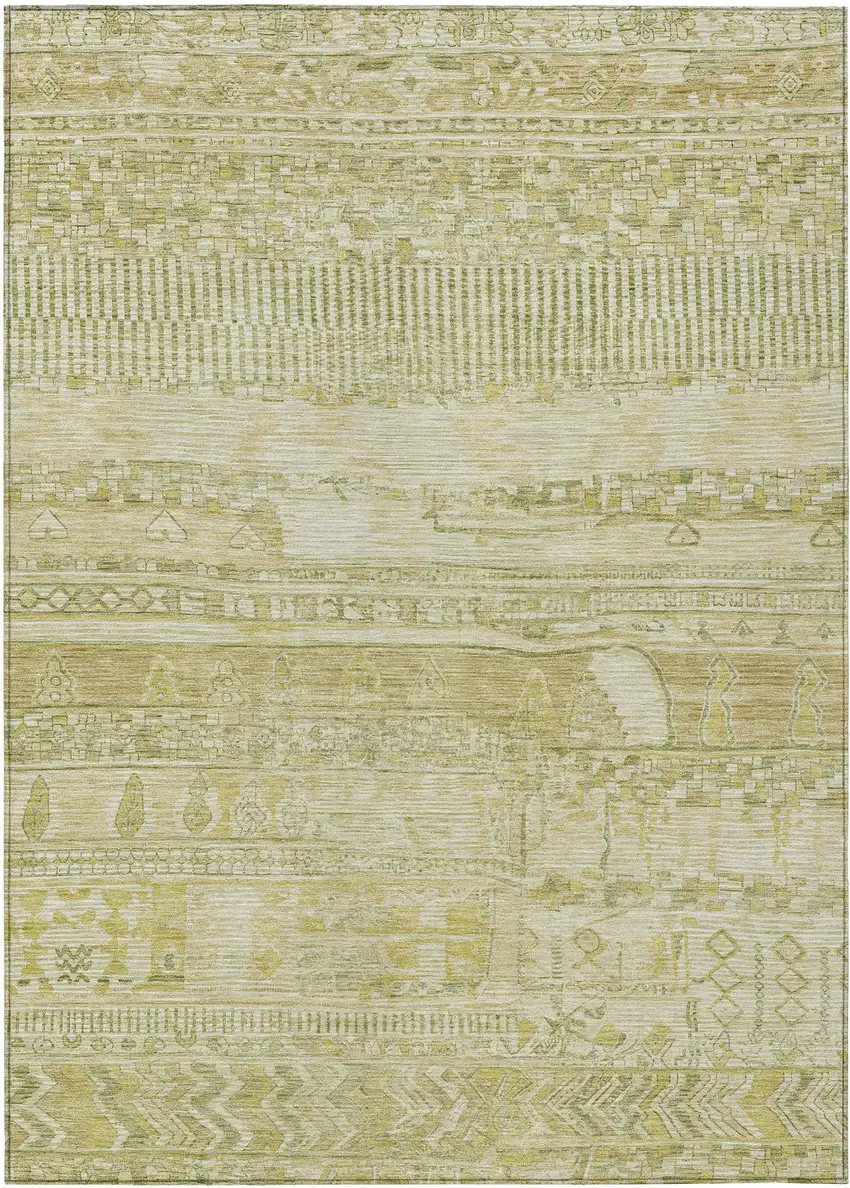 Tan And Gold Striped Washable Indoor Outdoor Area Rug Photo 1