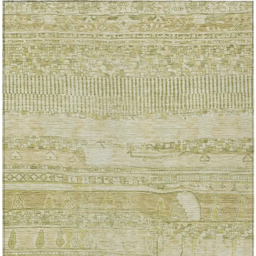 Tan And Gold Striped Washable Indoor Outdoor Area Rug Photo 4