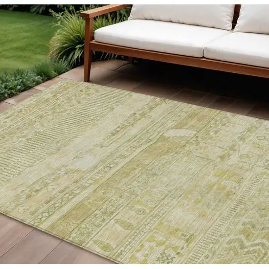 Tan And Gold Striped Washable Indoor Outdoor Area Rug Photo 2