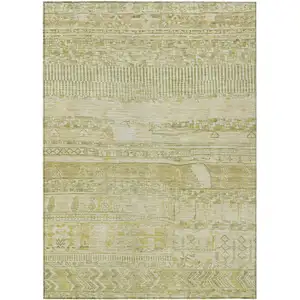 Photo of Tan And Gold Striped Washable Indoor Outdoor Area Rug