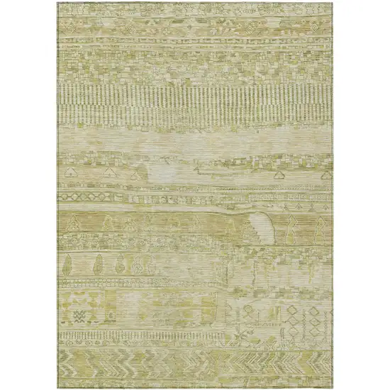Tan And Gold Striped Washable Indoor Outdoor Area Rug Photo 1