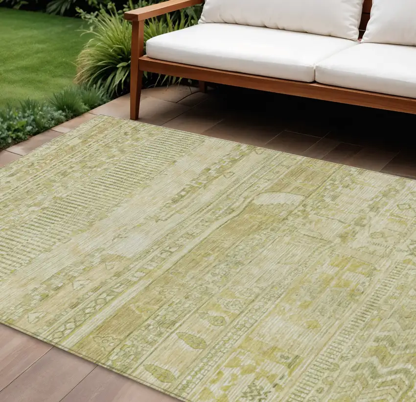 Tan And Gold Striped Washable Indoor Outdoor Area Rug Photo 2