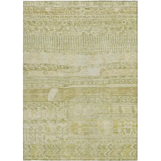 Tan And Gold Striped Washable Indoor Outdoor Area Rug Photo 3