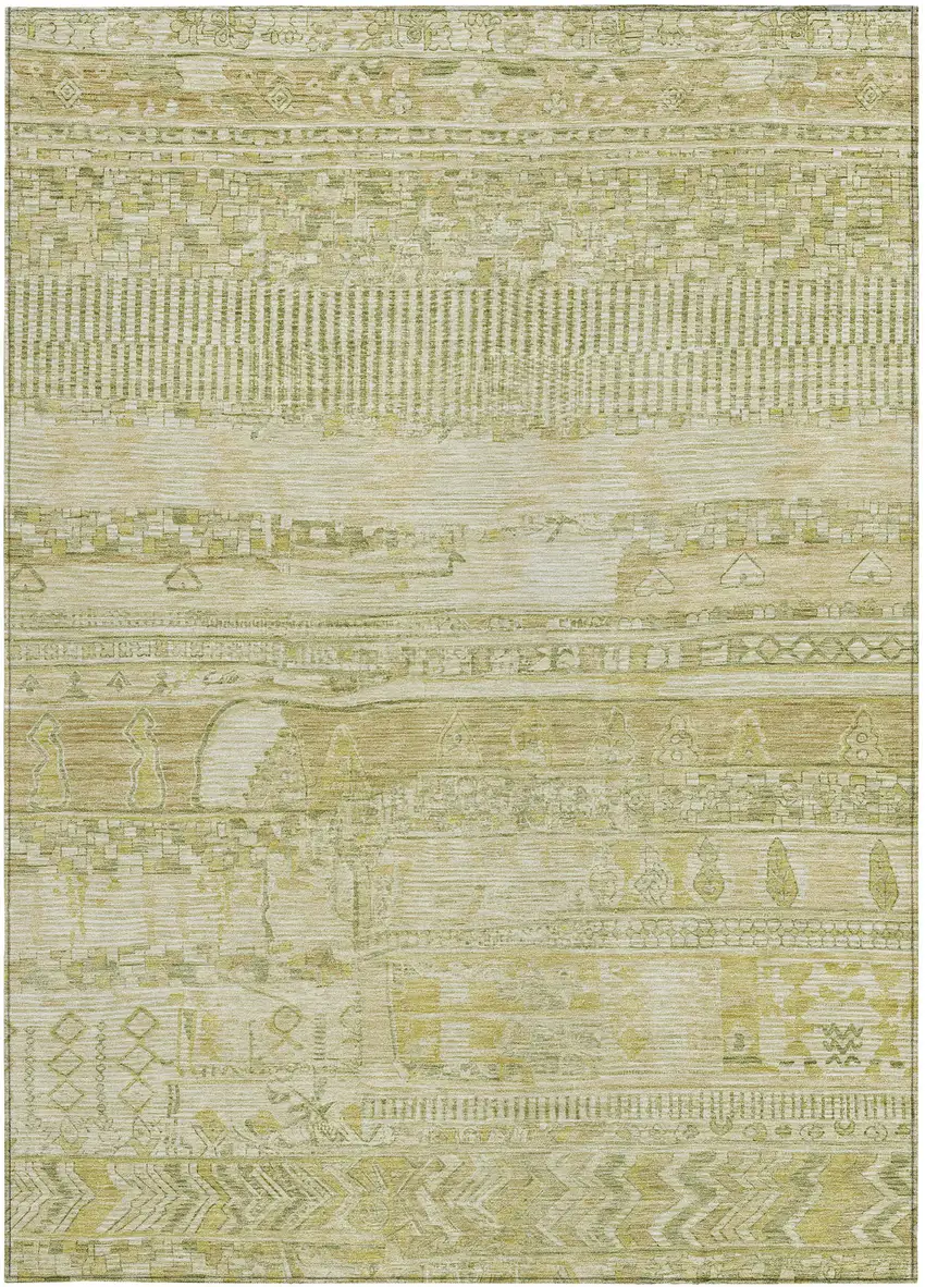 Tan And Gold Striped Washable Indoor Outdoor Area Rug Photo 3