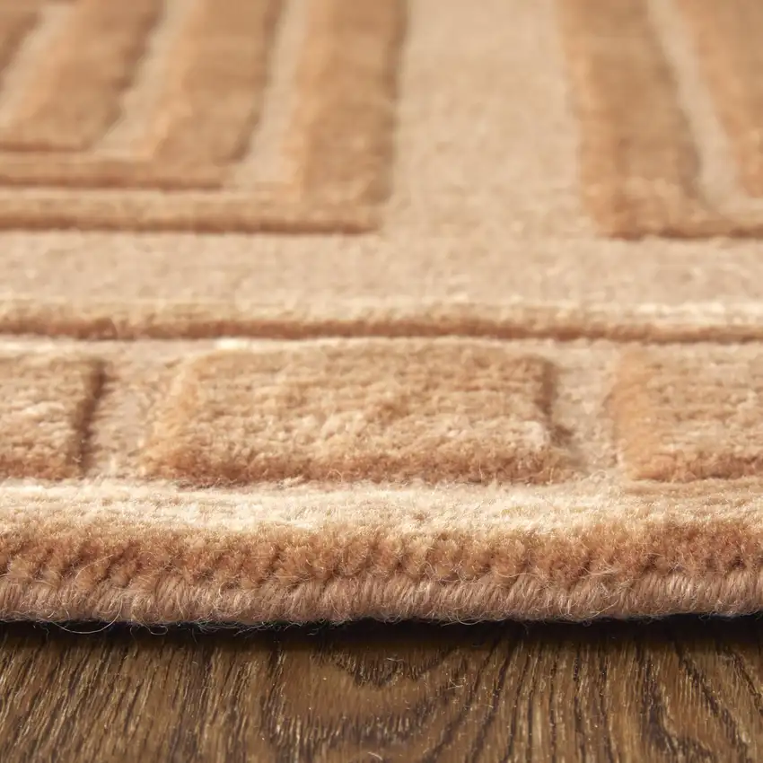 Tan And Gold Wool Geometric Hand Knotted Area Rug Photo 7