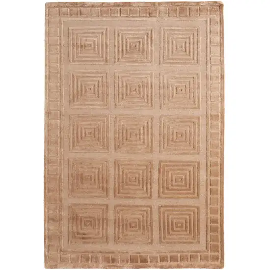 Tan And Gold Wool Geometric Hand Knotted Area Rug Photo 2