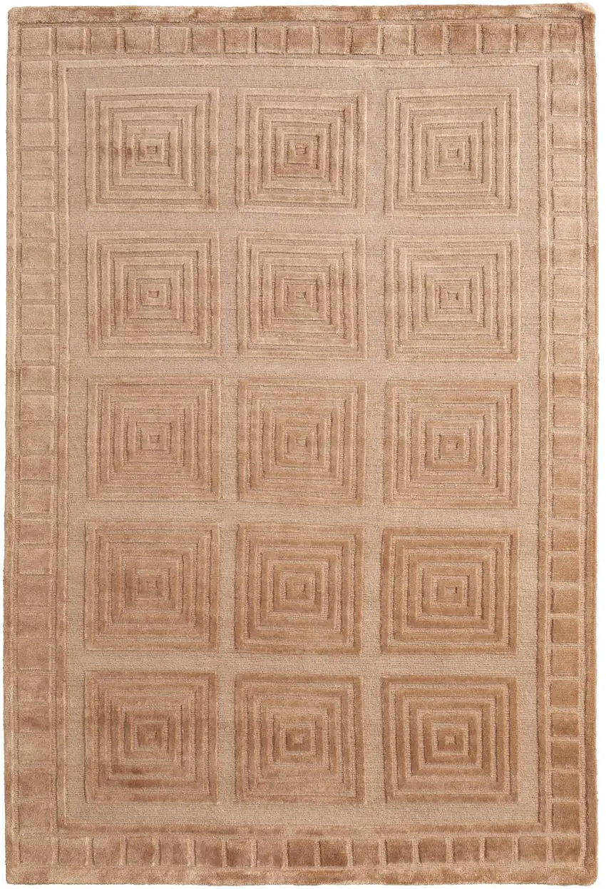 Tan And Gold Wool Geometric Hand Knotted Area Rug Photo 2