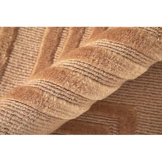 Tan And Gold Wool Geometric Hand Knotted Area Rug Photo 4