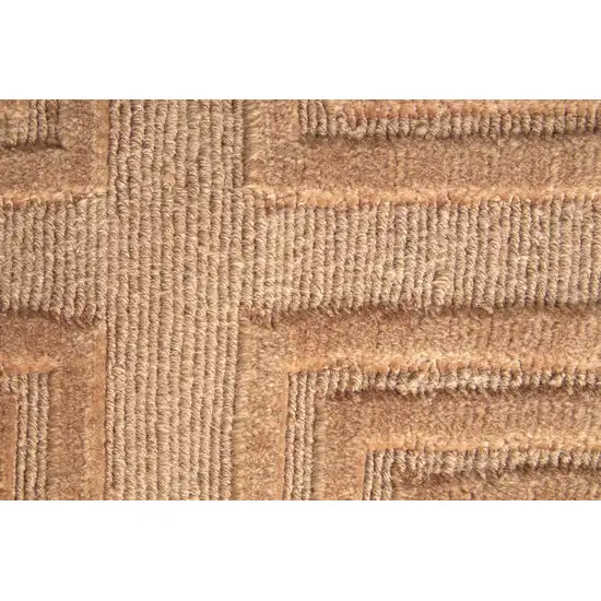 Tan And Gold Wool Geometric Hand Knotted Area Rug Photo 5