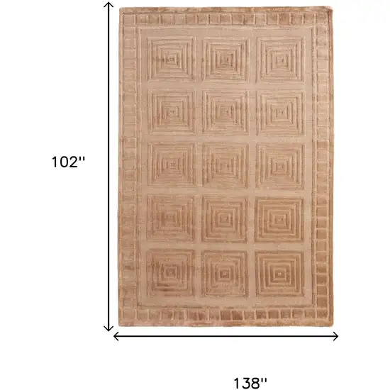 Tan And Gold Wool Geometric Hand Knotted Area Rug Photo 8