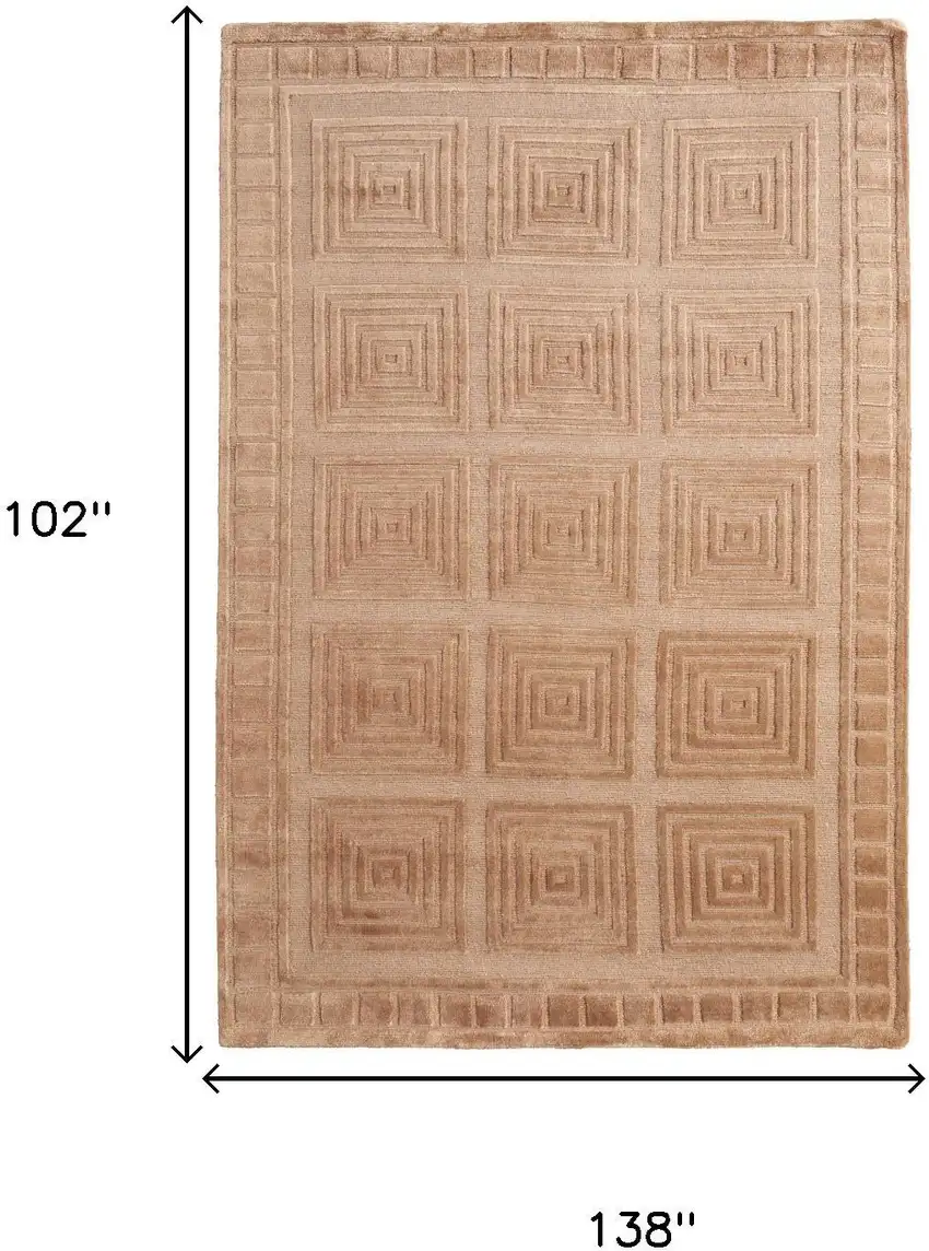 Tan And Gold Wool Geometric Hand Knotted Area Rug Photo 8