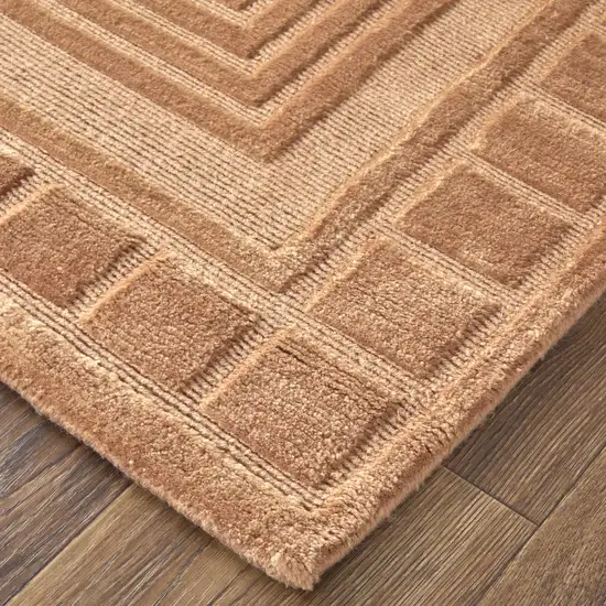 Tan And Gold Wool Geometric Hand Knotted Area Rug Photo 3
