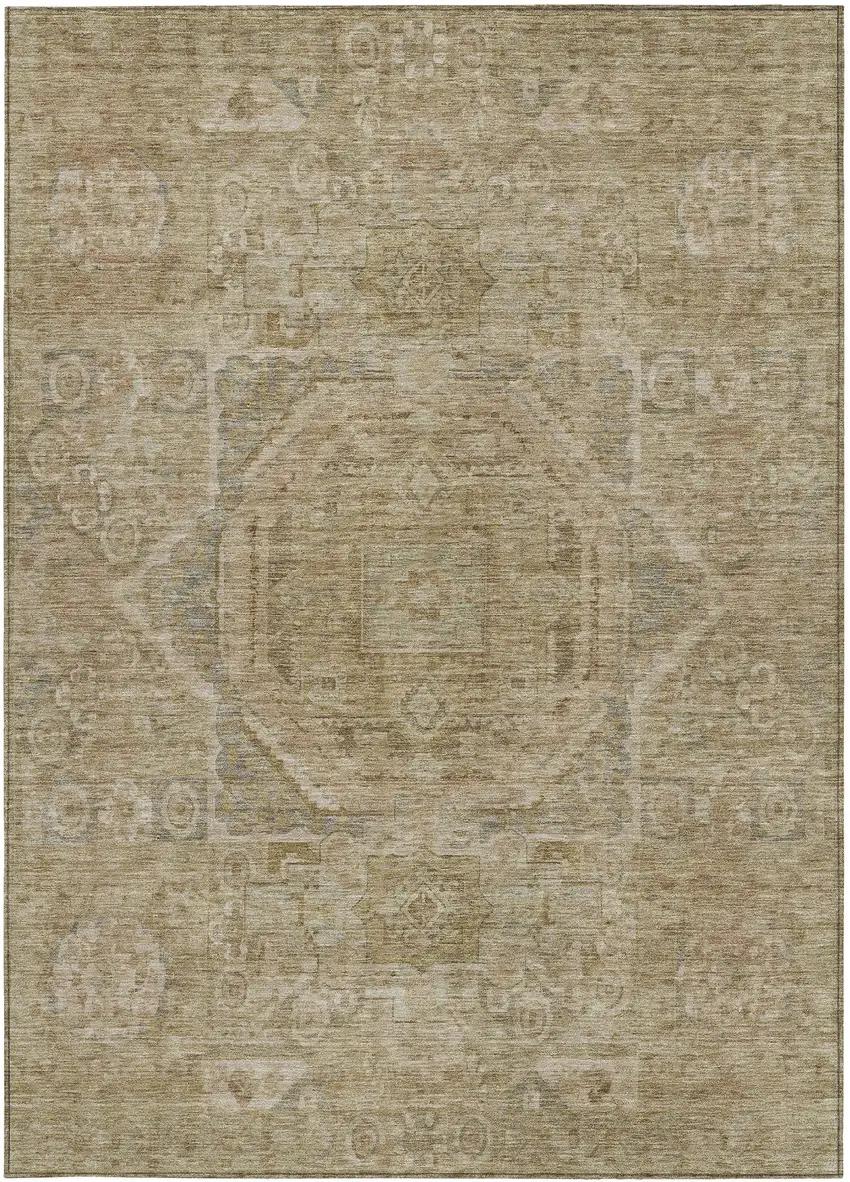 Tan And Gray Medallion Washable Indoor Outdoor Area Rug Photo 4
