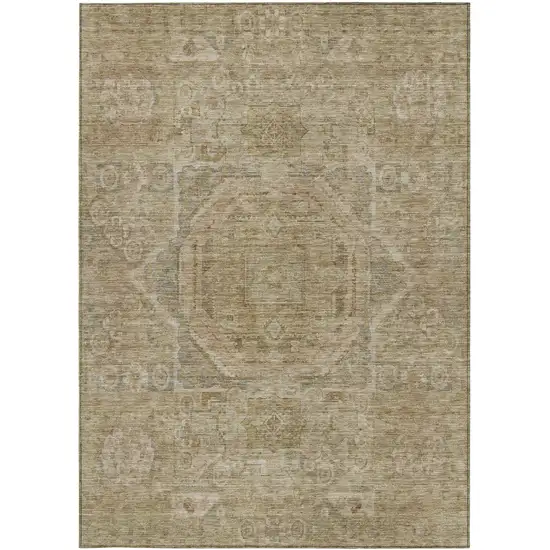 Tan And Gray Medallion Washable Indoor Outdoor Area Rug Photo 3