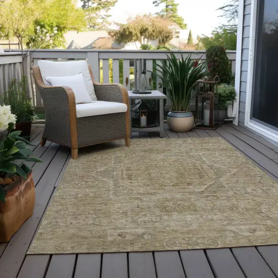 Tan And Gray Medallion Washable Indoor Outdoor Area Rug Photo 6