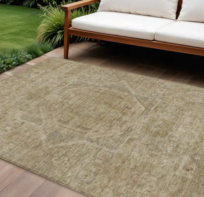 Tan And Gray Medallion Washable Indoor Outdoor Area Rug Photo 2