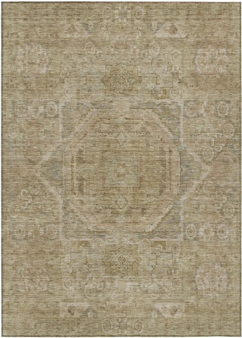 Tan And Gray Medallion Washable Indoor Outdoor Area Rug Photo 1