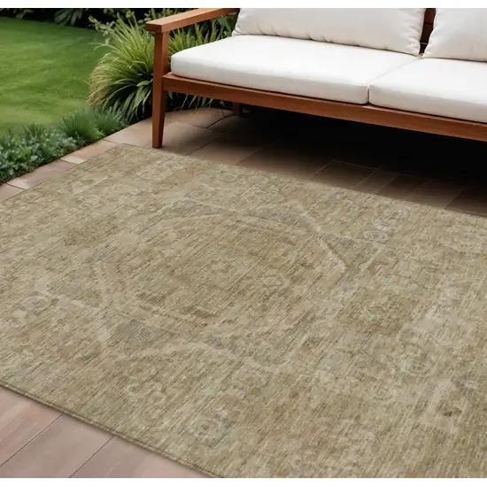 Tan And Gray Medallion Washable Indoor Outdoor Area Rug Photo 2