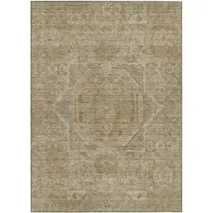 Photo of Tan And Gray Medallion Washable Indoor Outdoor Area Rug
