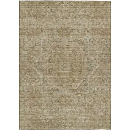 Tan And Gray Medallion Washable Indoor Outdoor Area Rug Photo 1