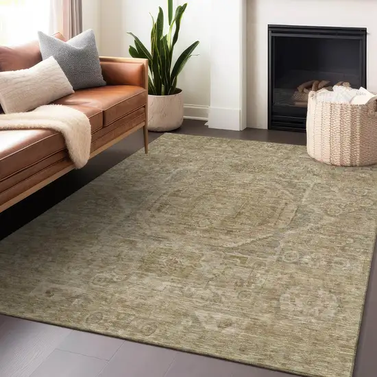 Tan And Gray Medallion Washable Indoor Outdoor Area Rug Photo 7