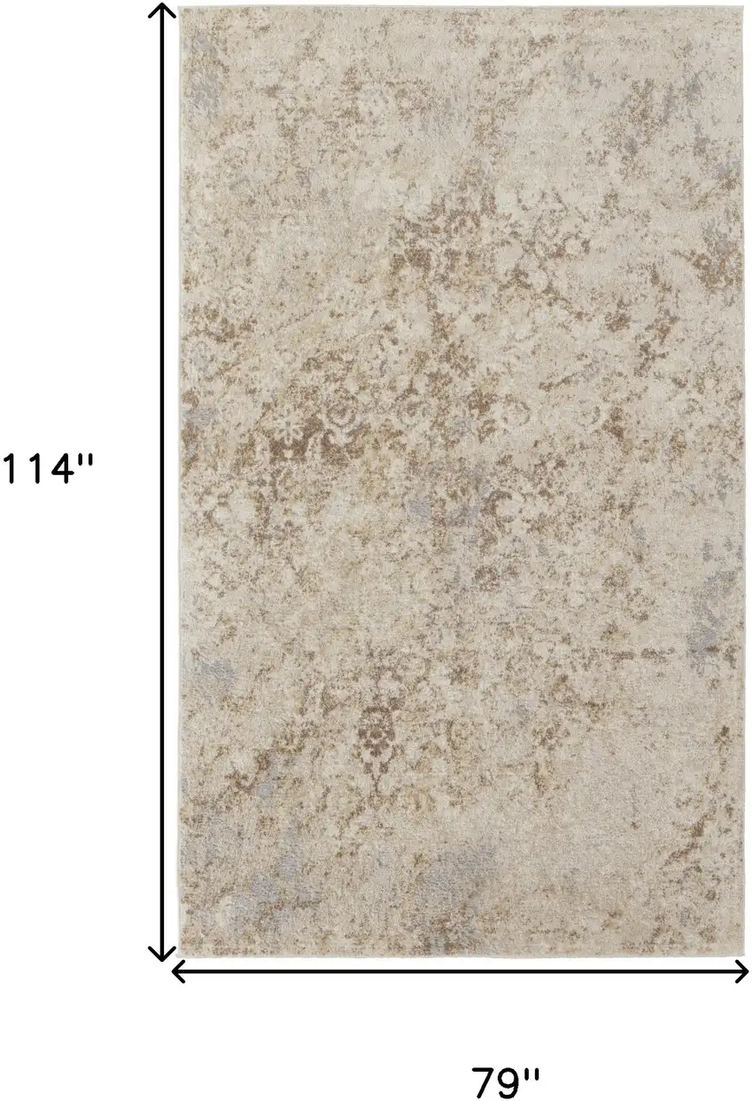 Tan And Ivory Abstract Power Loom Distressed Area Rug Photo 10