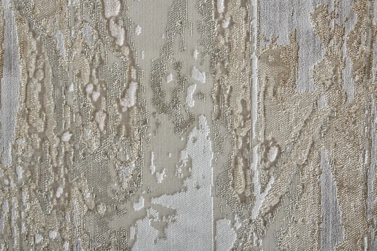 Tan And Ivory Abstract Power Loom Distressed Area Rug Photo 2