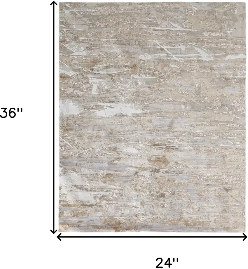 Tan And Ivory Abstract Power Loom Distressed Area Rug Photo 10