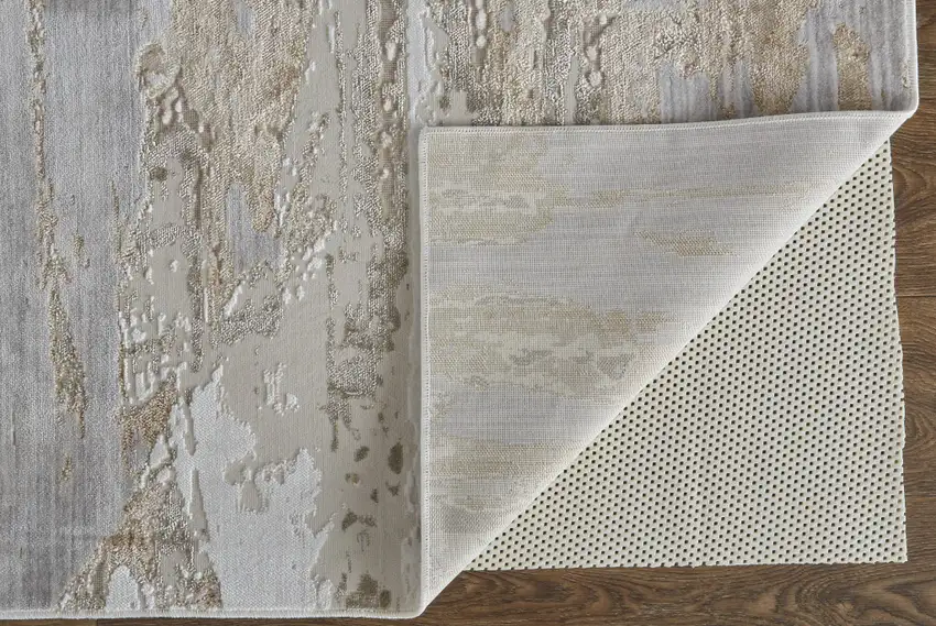 Tan And Ivory Abstract Power Loom Distressed Area Rug Photo 4