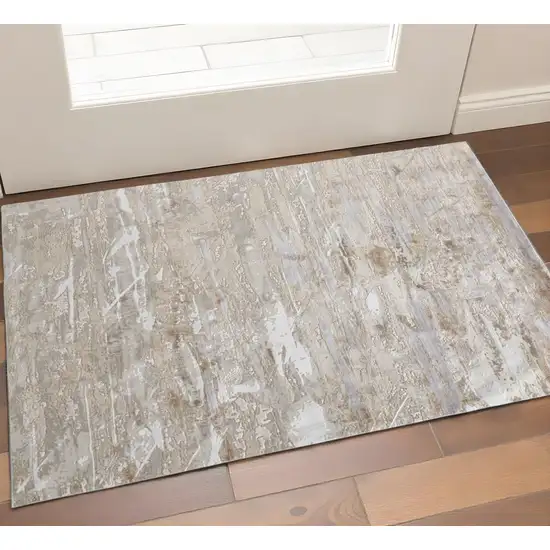 Ivory Gray And Tan Abstract Distressed Area Rug Photo 1