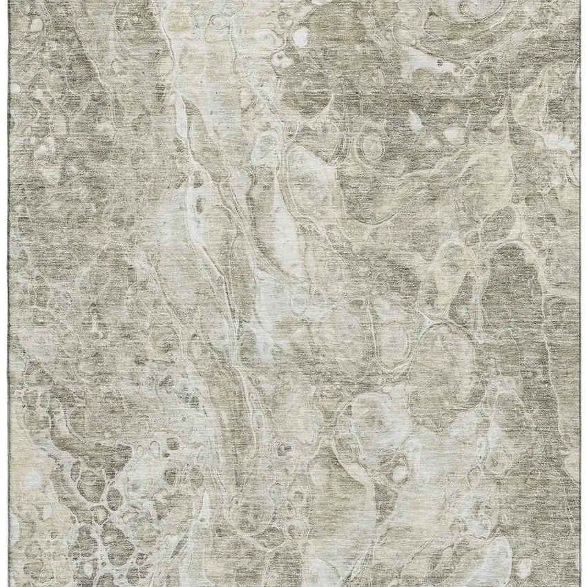 Tan And Ivory Abstract Washable Area Rug With UV Protection Photo 3