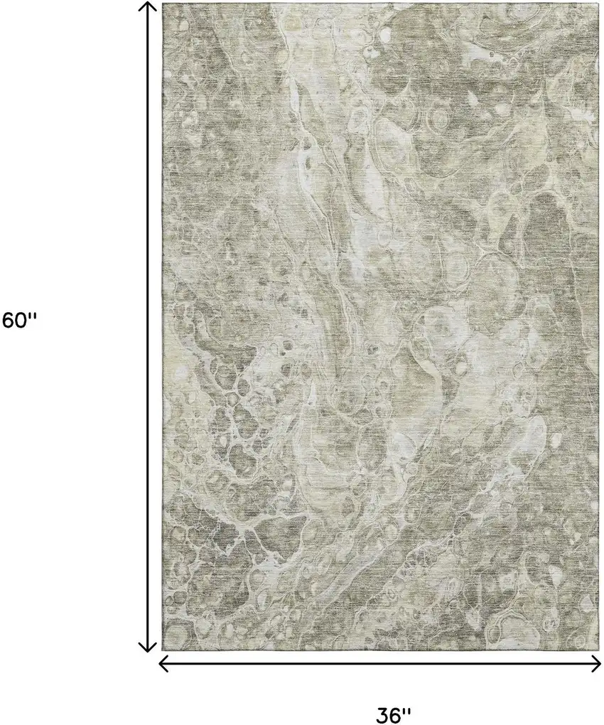Tan And Ivory Abstract Washable Area Rug With UV Protection Photo 3