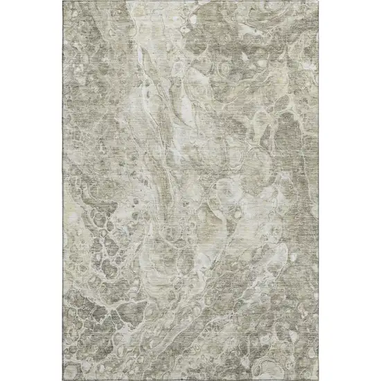 Tan And Ivory Abstract Washable Area Rug With UV Protection Photo 1