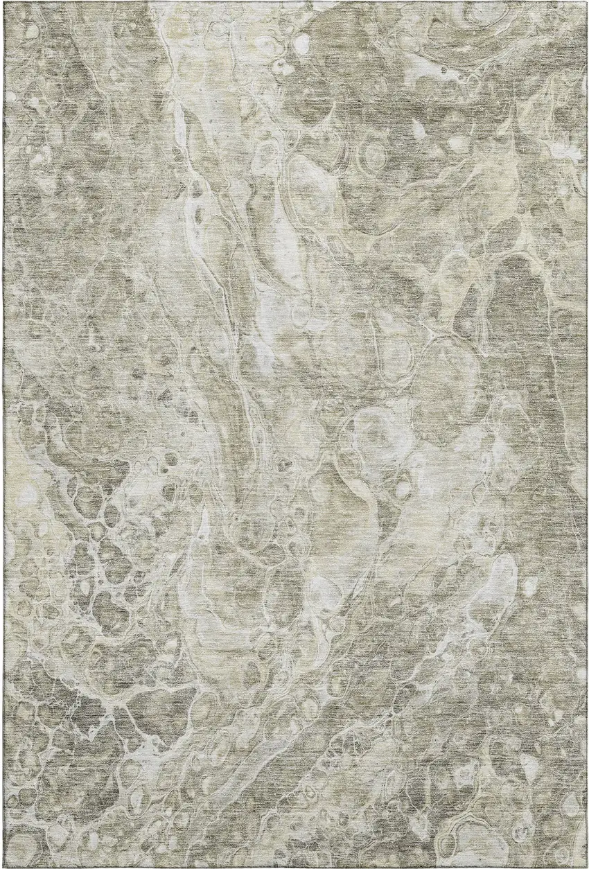 Tan And Ivory Abstract Washable Area Rug With UV Protection Photo 1