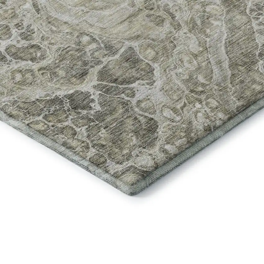 Tan And Ivory Abstract Washable Area Rug With UV Protection Photo 7