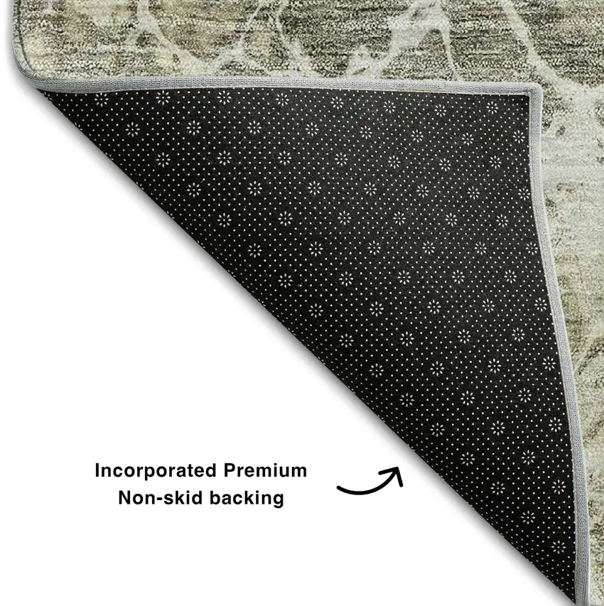 Tan And Ivory Abstract Washable Area Rug With UV Protection Photo 6