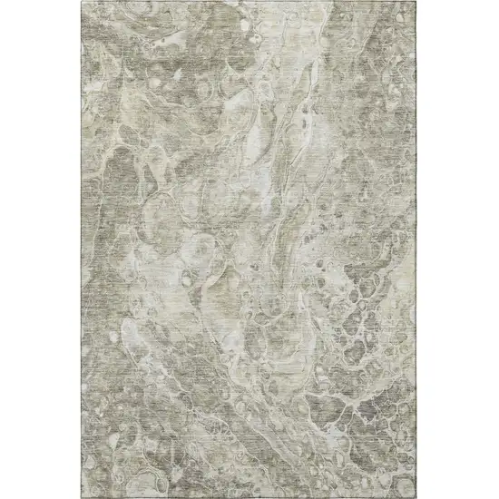 Tan And Ivory Abstract Washable Area Rug With UV Protection Photo 3